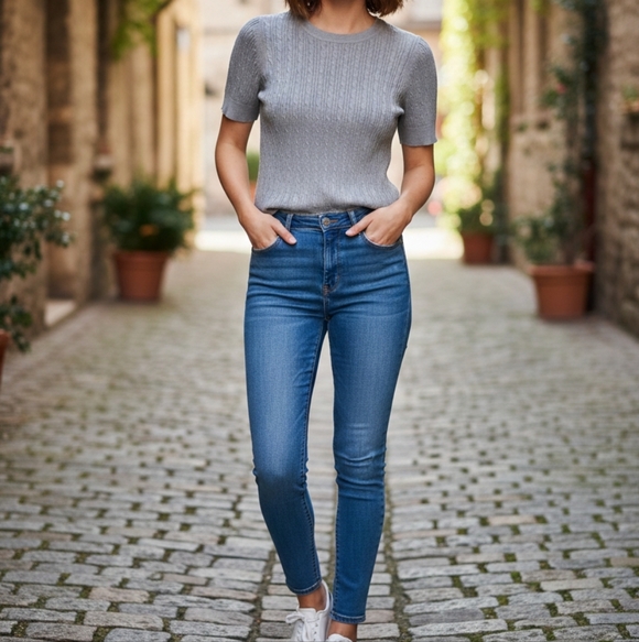 Free Assembly Sweaters - Free Assembly Grey Cable Knit Sweater Top Coquette Old Money Coastal Grandma